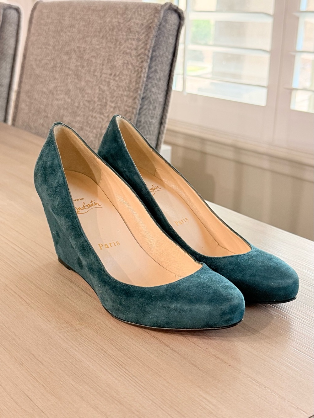Christian Louboutin Suede Teal Wedge Pumps – EU 38.5 - Picture 7 of 8